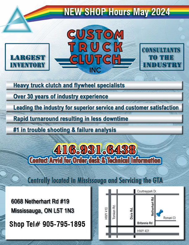 Custom Truck Clutch sells Genuine Eaton, Meritor, Sachs, Hino and Mercedes Heavy Truck Clutches.  We also sell Flywheels and Eaton Truck Clutch Installation Kits in Ontario Canada